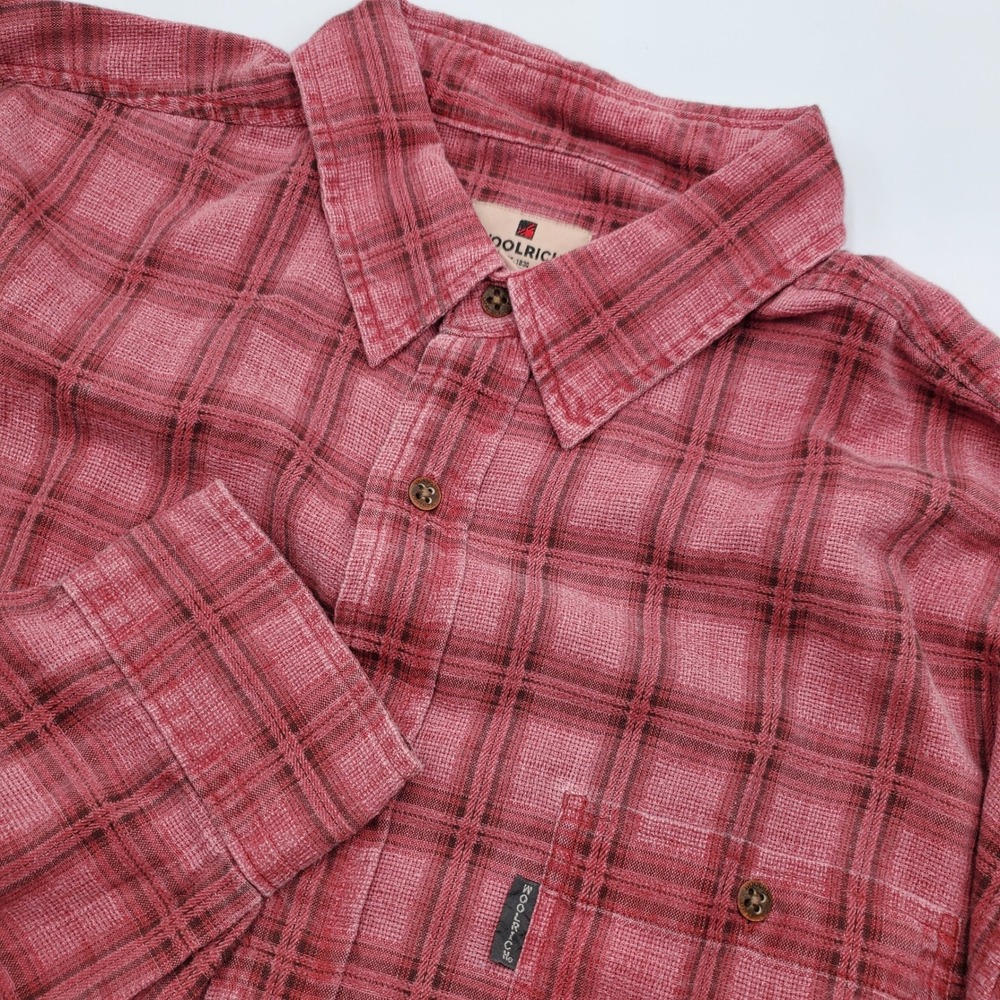 Woolrich Mens XXL Redish PinkPlaid Long Sleeve 100% Cotton Button Up Shirt